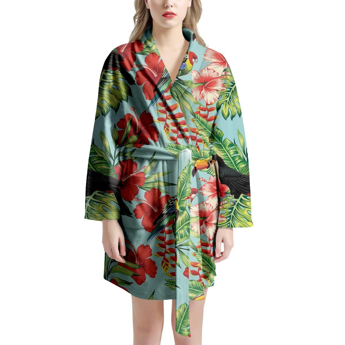 Hawaiian Bird Floral Print Women's Robe-grizzshop