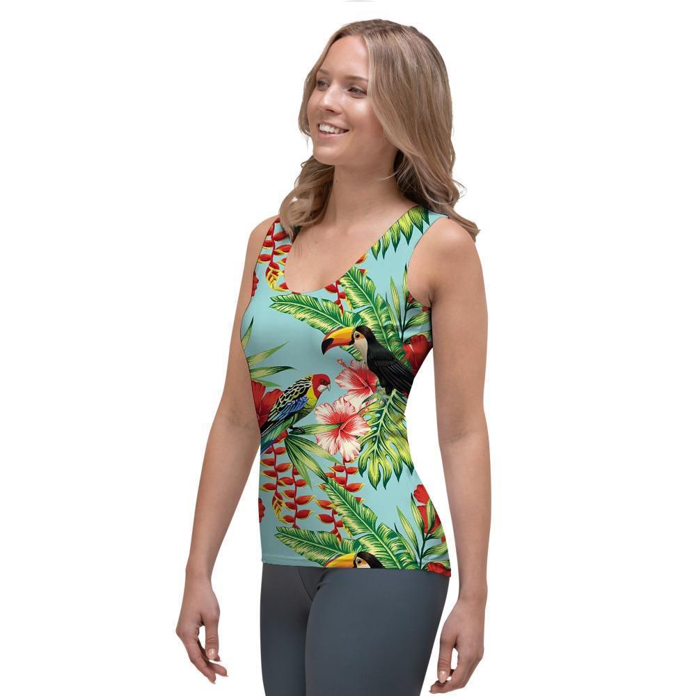 Hawaiian Bird Floral Print Women's Tank Top-grizzshop