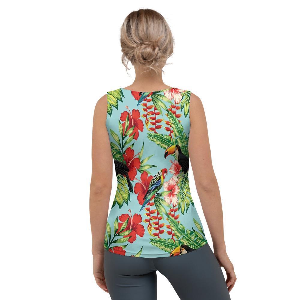 Hawaiian Bird Floral Print Women's Tank Top-grizzshop