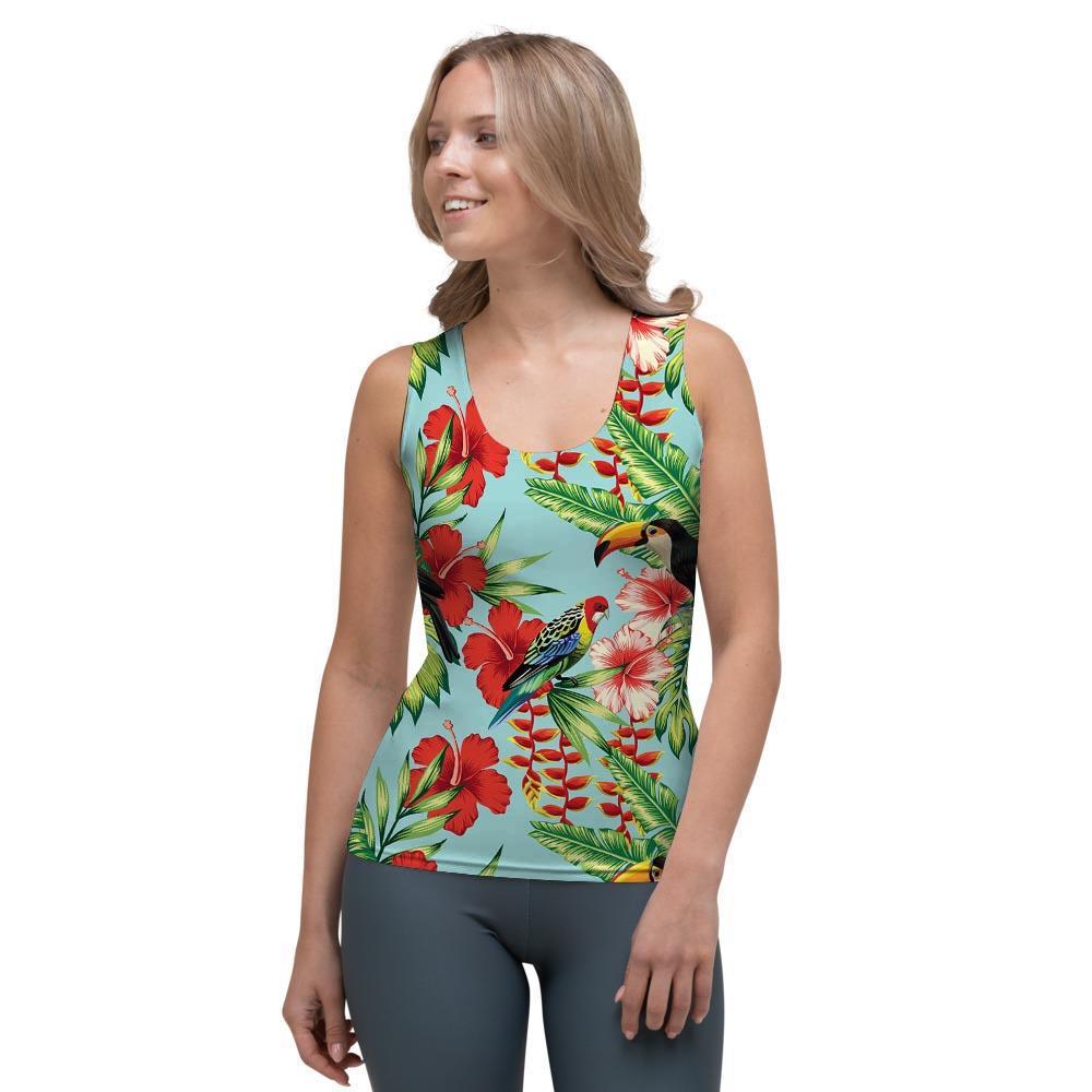 Hawaiian Bird Floral Print Women's Tank Top-grizzshop
