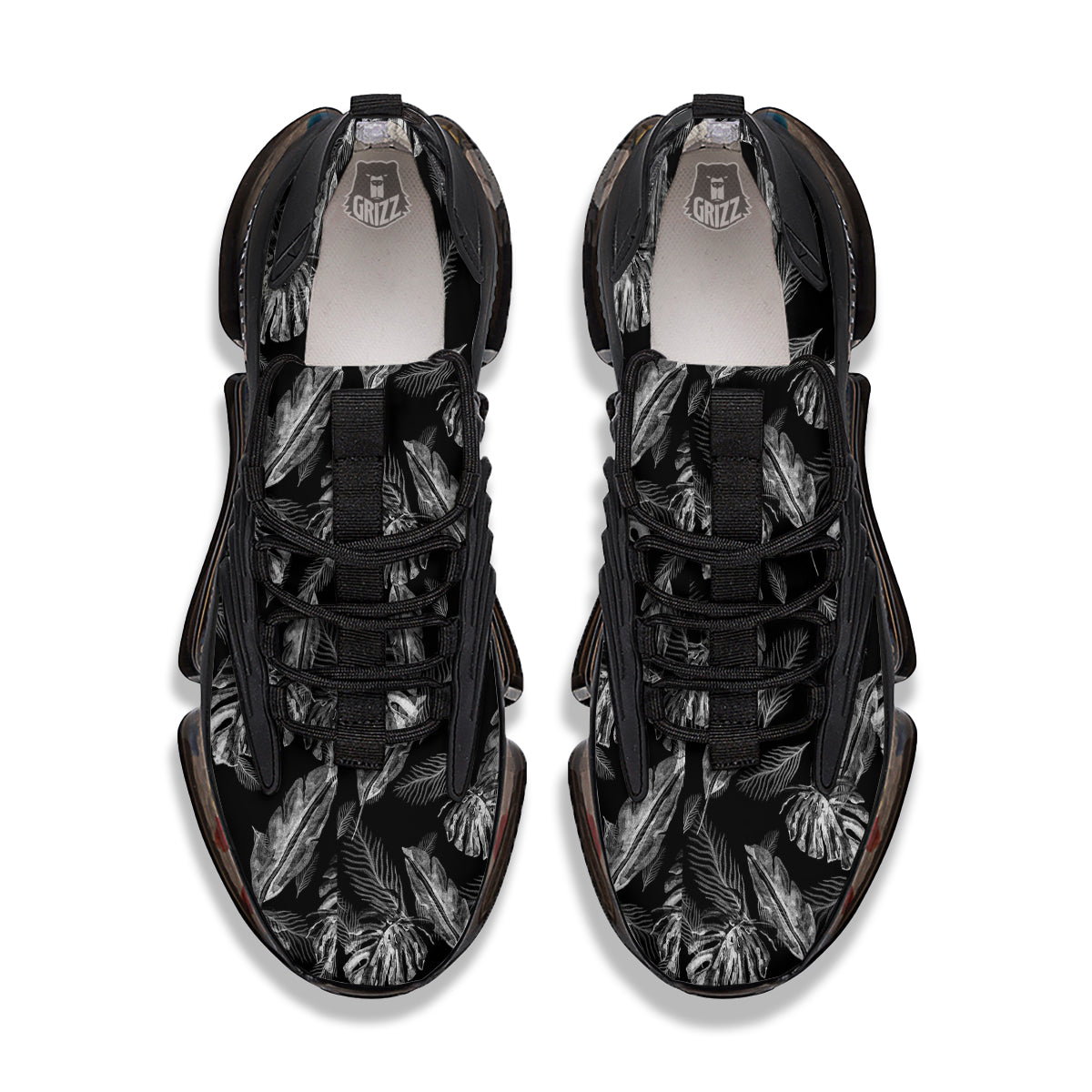 Hawaiian Black And White Print Pattern Black Gym Shoes-grizzshop