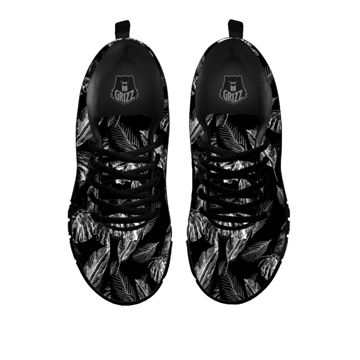 Hawaiian Black And White Print Pattern Black Sneaker-grizzshop