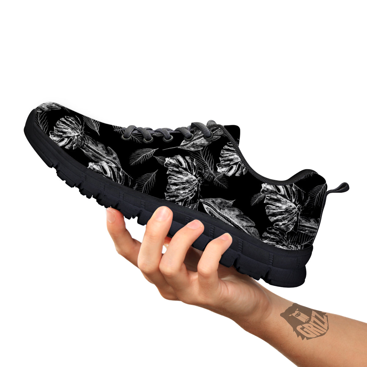 Hawaiian Black And White Print Pattern Black Sneaker-grizzshop