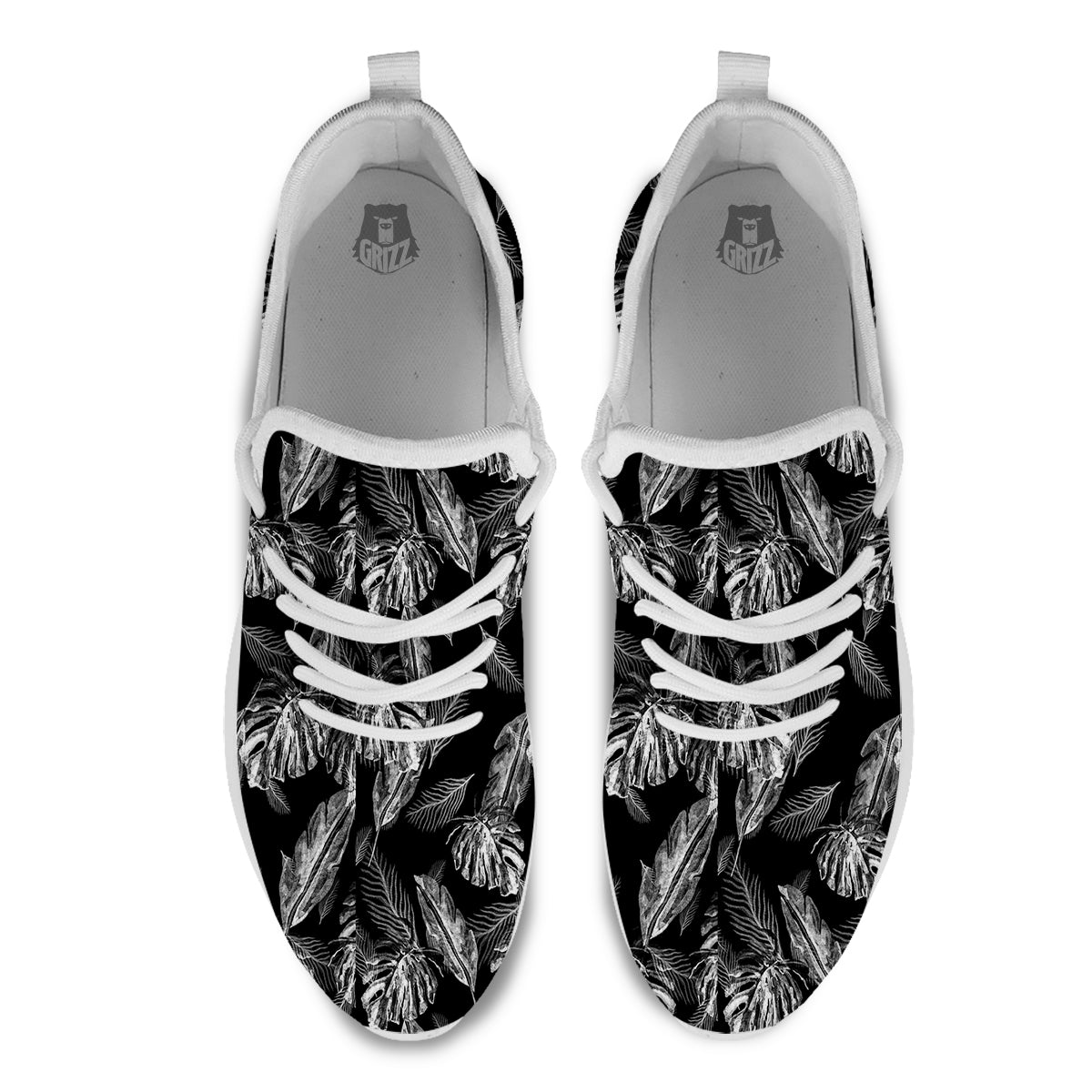 Hawaiian Black And White Print Pattern White Athletic Shoes-grizzshop