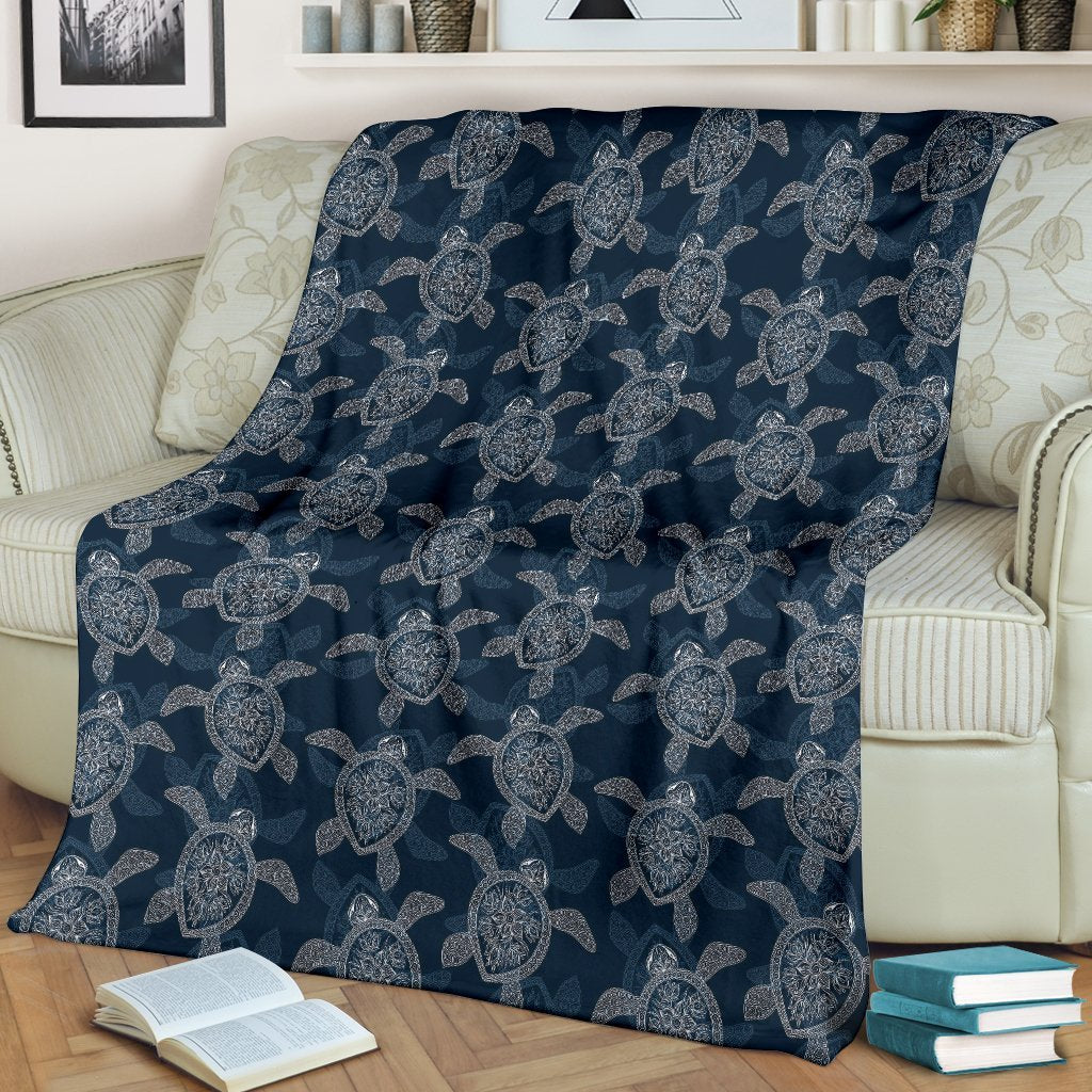 Hawaiian Blue Sea Turtle Pattern Print Blanket-grizzshop