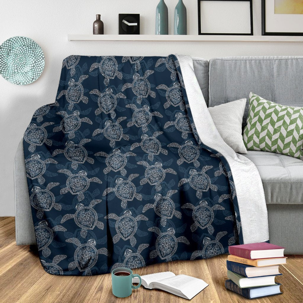 Hawaiian Blue Sea Turtle Pattern Print Blanket-grizzshop