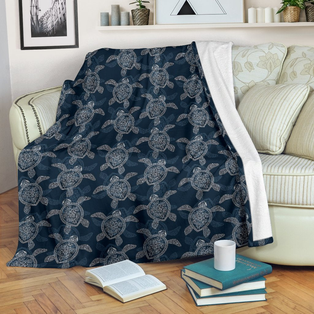 Hawaiian Blue Sea Turtle Pattern Print Blanket-grizzshop