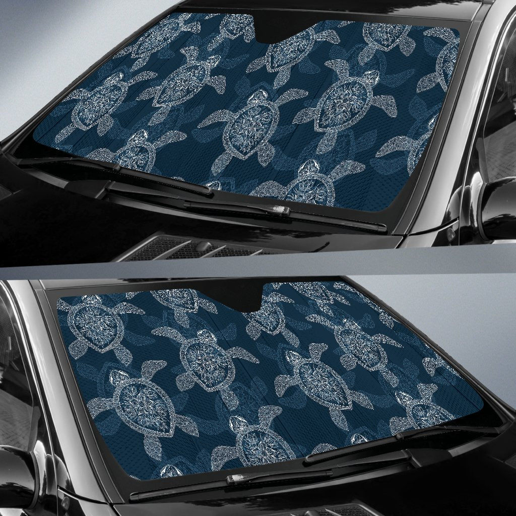 Hawaiian Blue Sea Turtle Pattern Print Car Sun Shade-grizzshop