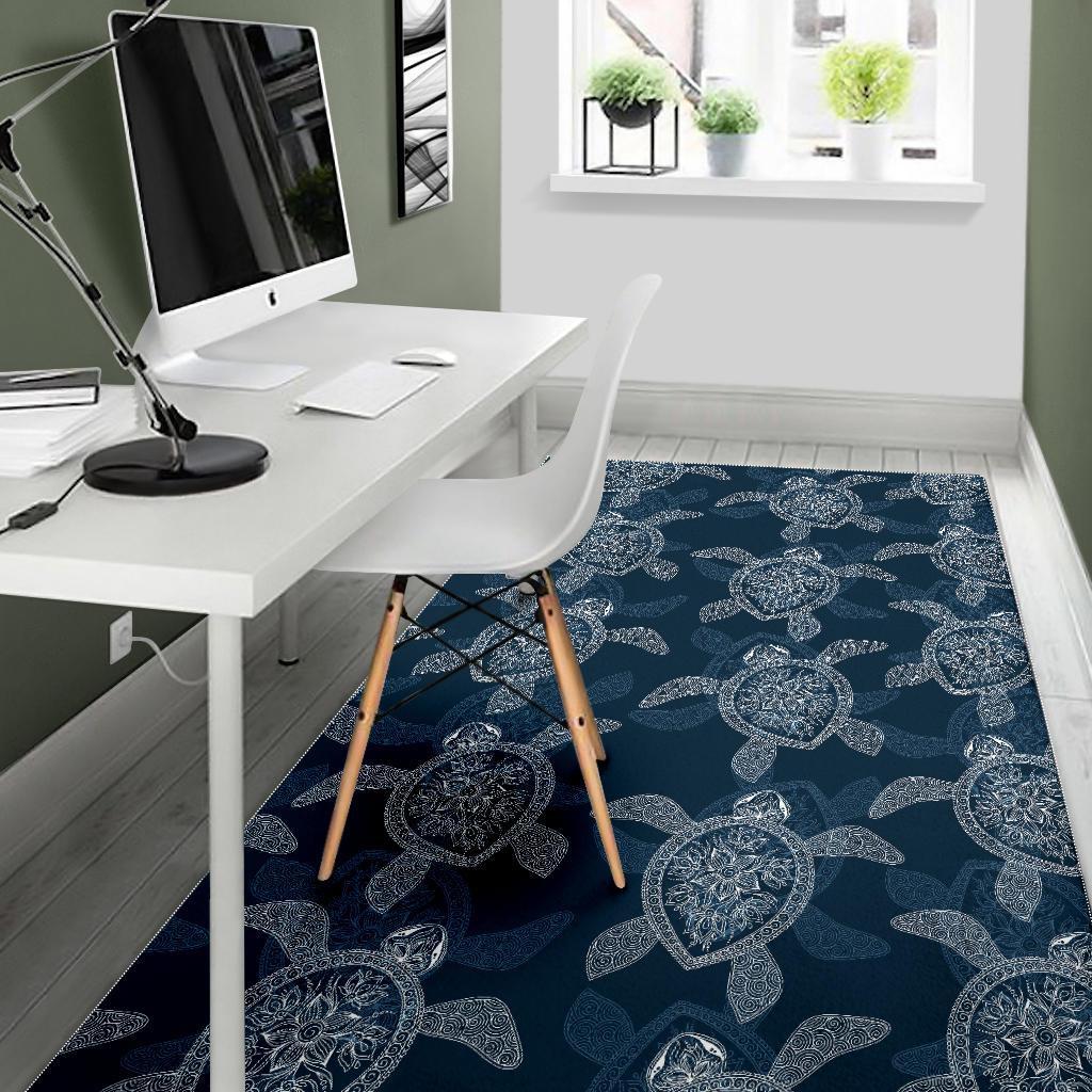 Hawaiian Blue Sea Turtle Pattern Print Floor Mat-grizzshop