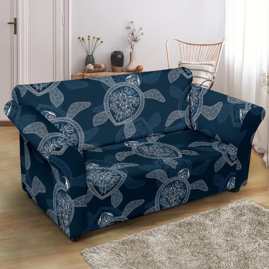 Hawaiian Blue Sea Turtle Pattern Print Loveseat Cover-grizzshop