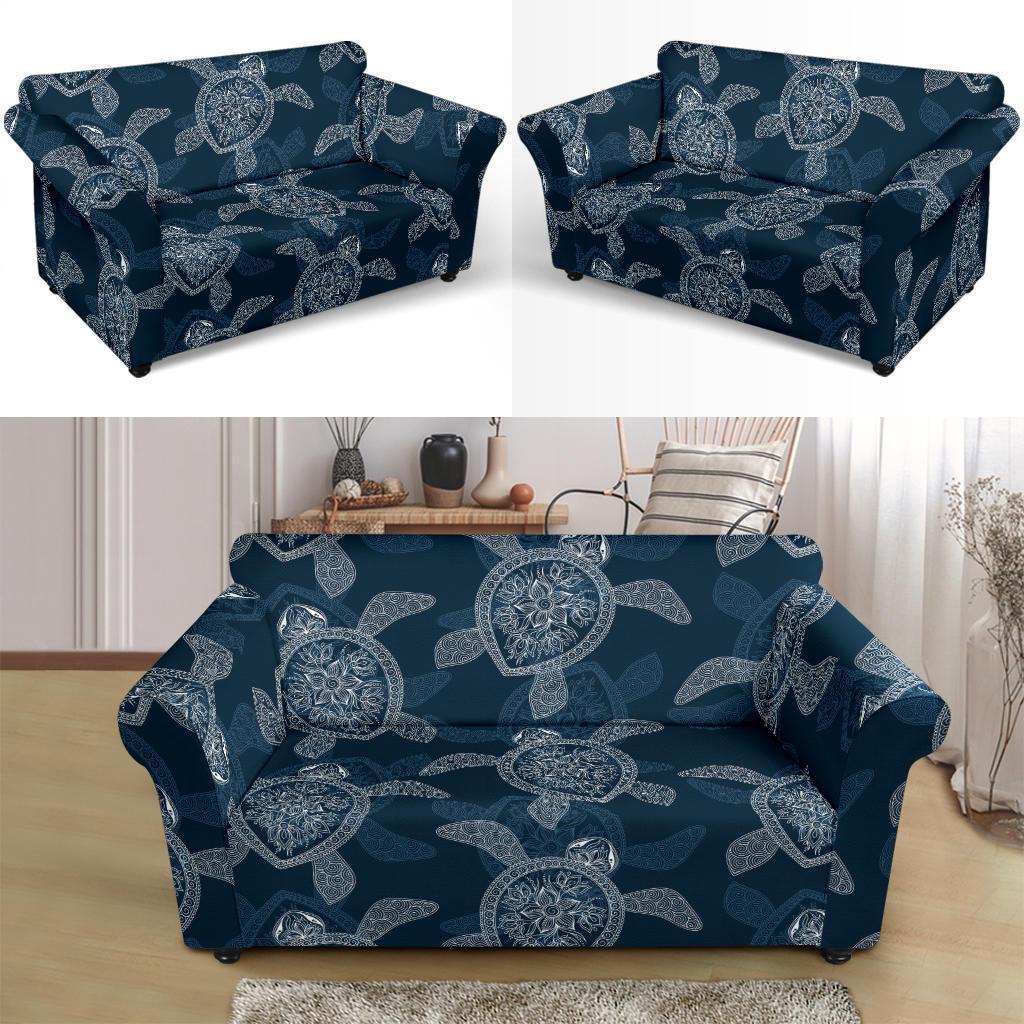 Hawaiian Blue Sea Turtle Pattern Print Loveseat Cover-grizzshop