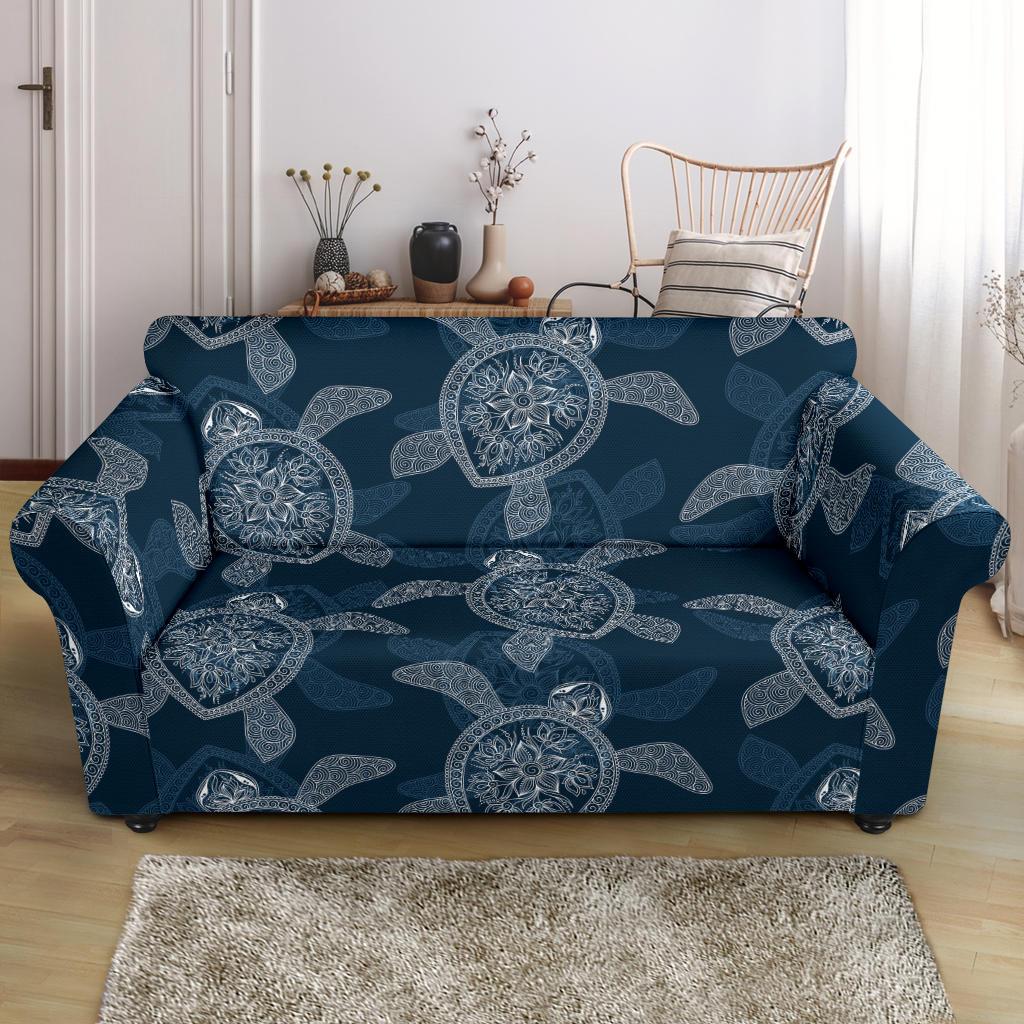 Hawaiian Blue Sea Turtle Pattern Print Loveseat Cover-grizzshop