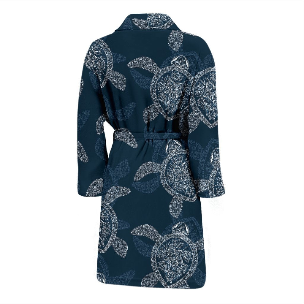 Hawaiian Blue Sea Turtle Pattern Print Men Long Robe-grizzshop