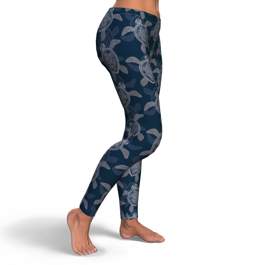 Hawaiian Blue Sea Turtle Pattern Print Pattern Women Leggings-grizzshop