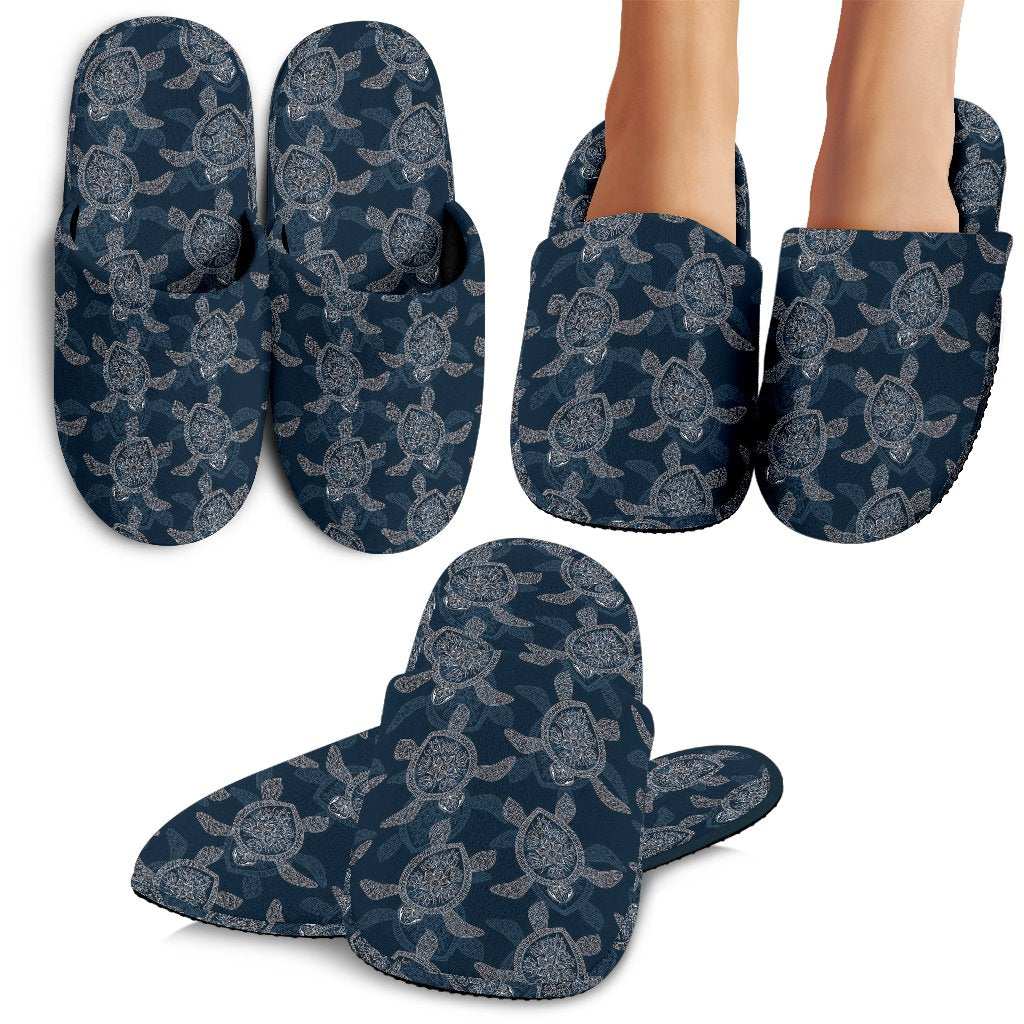 Hawaiian Blue Sea Turtle Pattern Print Premium Home Slippers-grizzshop