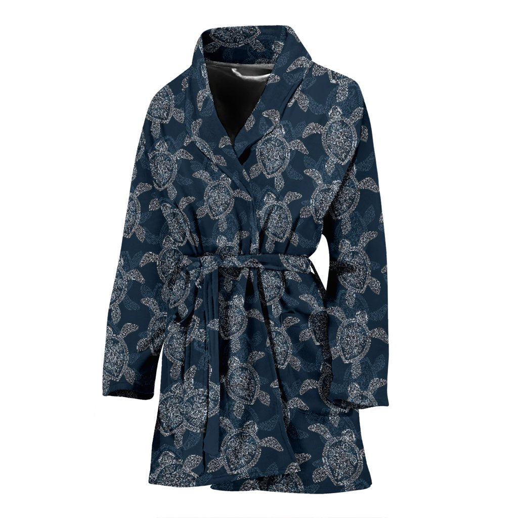Hawaiian Blue Sea Turtle Pattern Print Women Long Robe-grizzshop