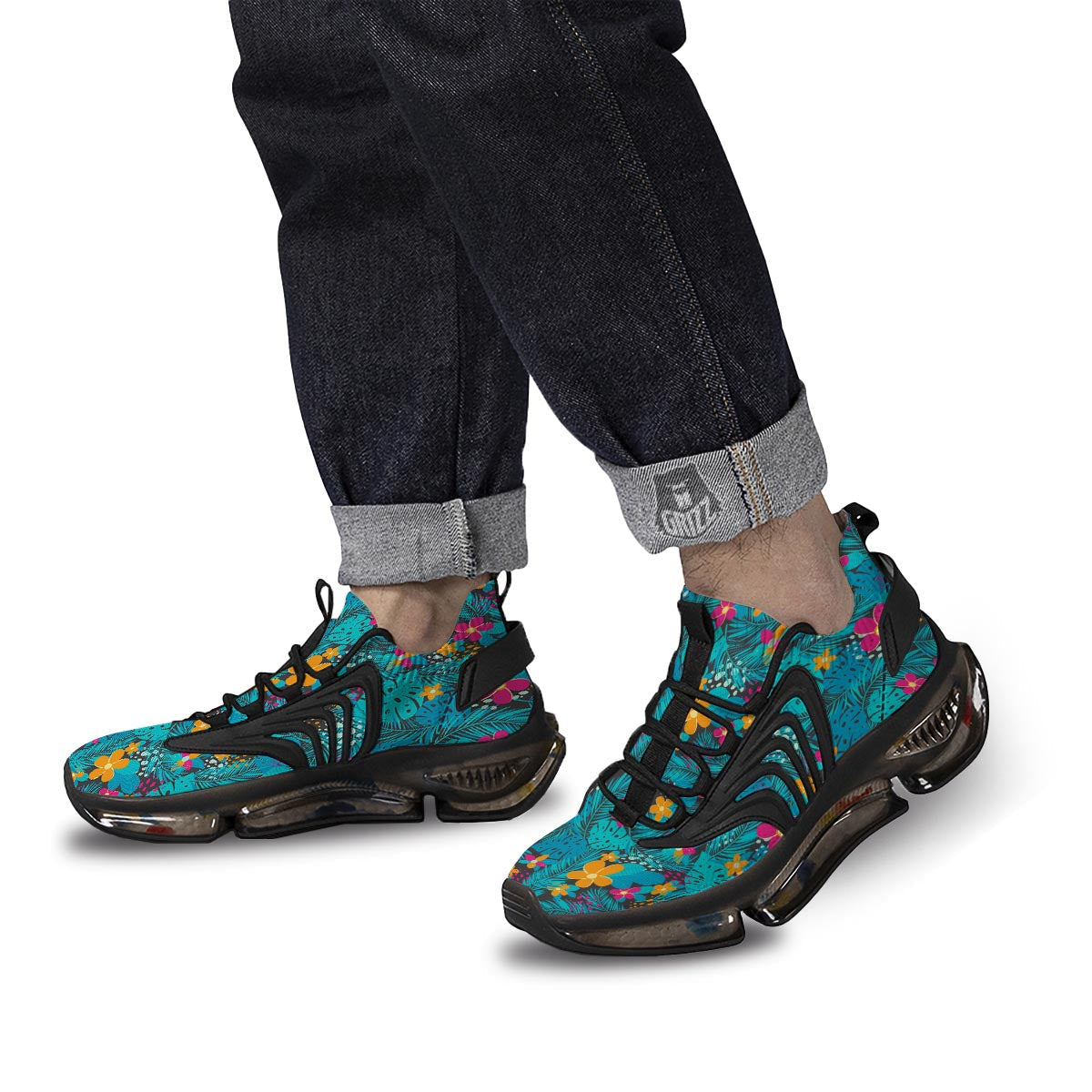 Hawaiian Exotic Tropical Print Pattern Black Gym Shoes-grizzshop