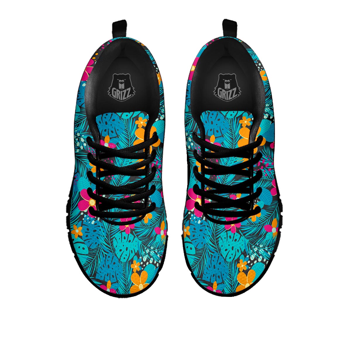 Hawaiian Exotic Tropical Print Pattern Black Sneaker-grizzshop