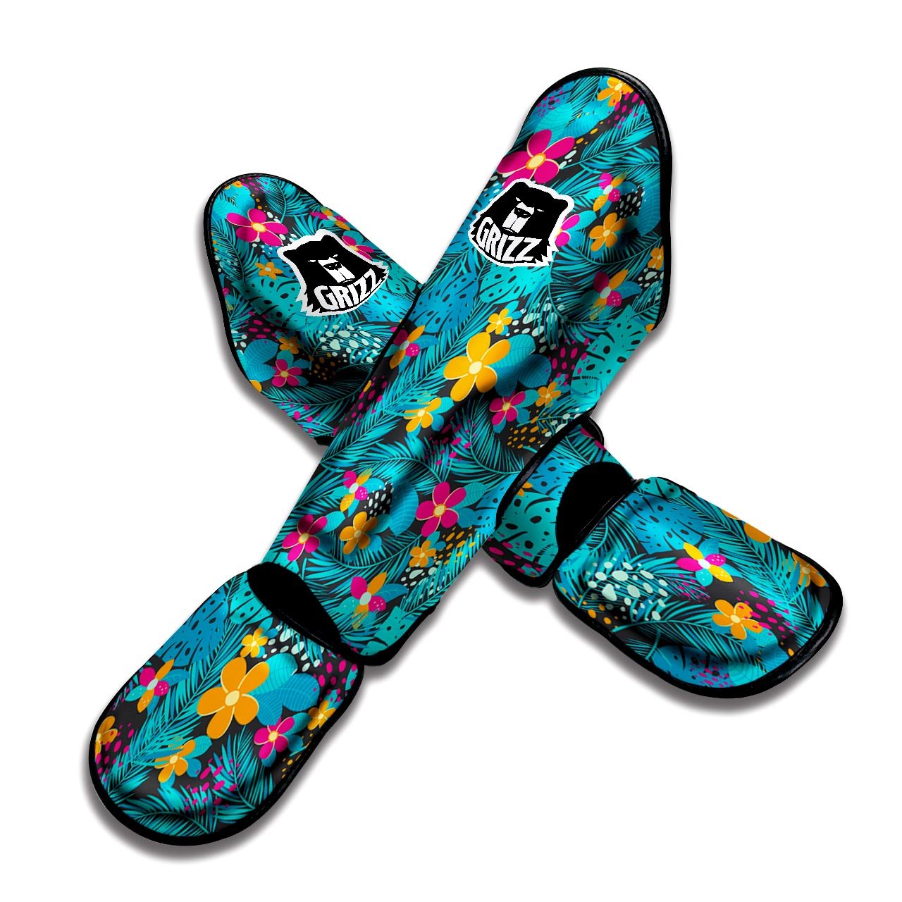 Hawaiian Exotic Tropical Print Pattern Muay Thai Shin Guards-grizzshop