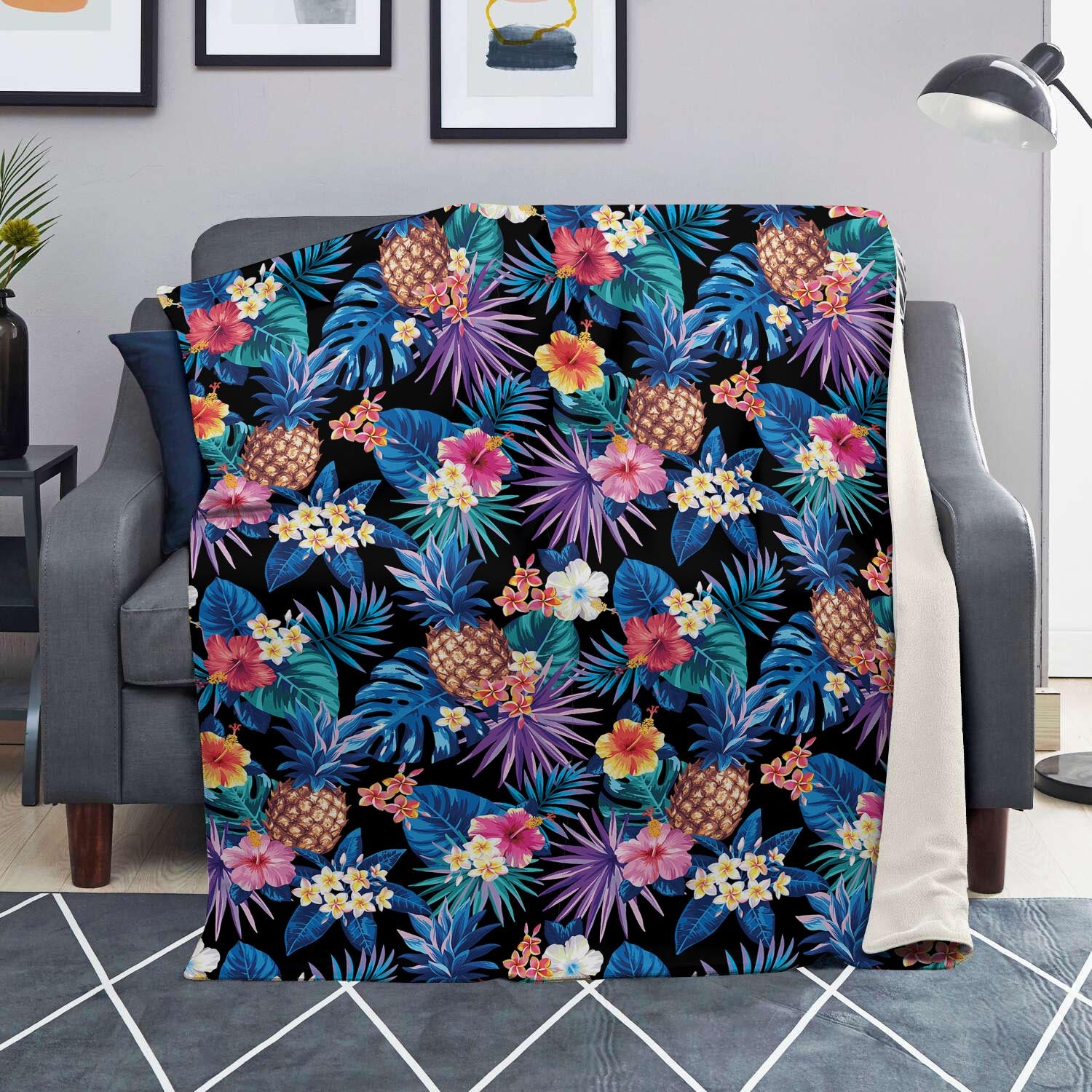 Hawaiian Floral Pineapple Print Blanket-grizzshop