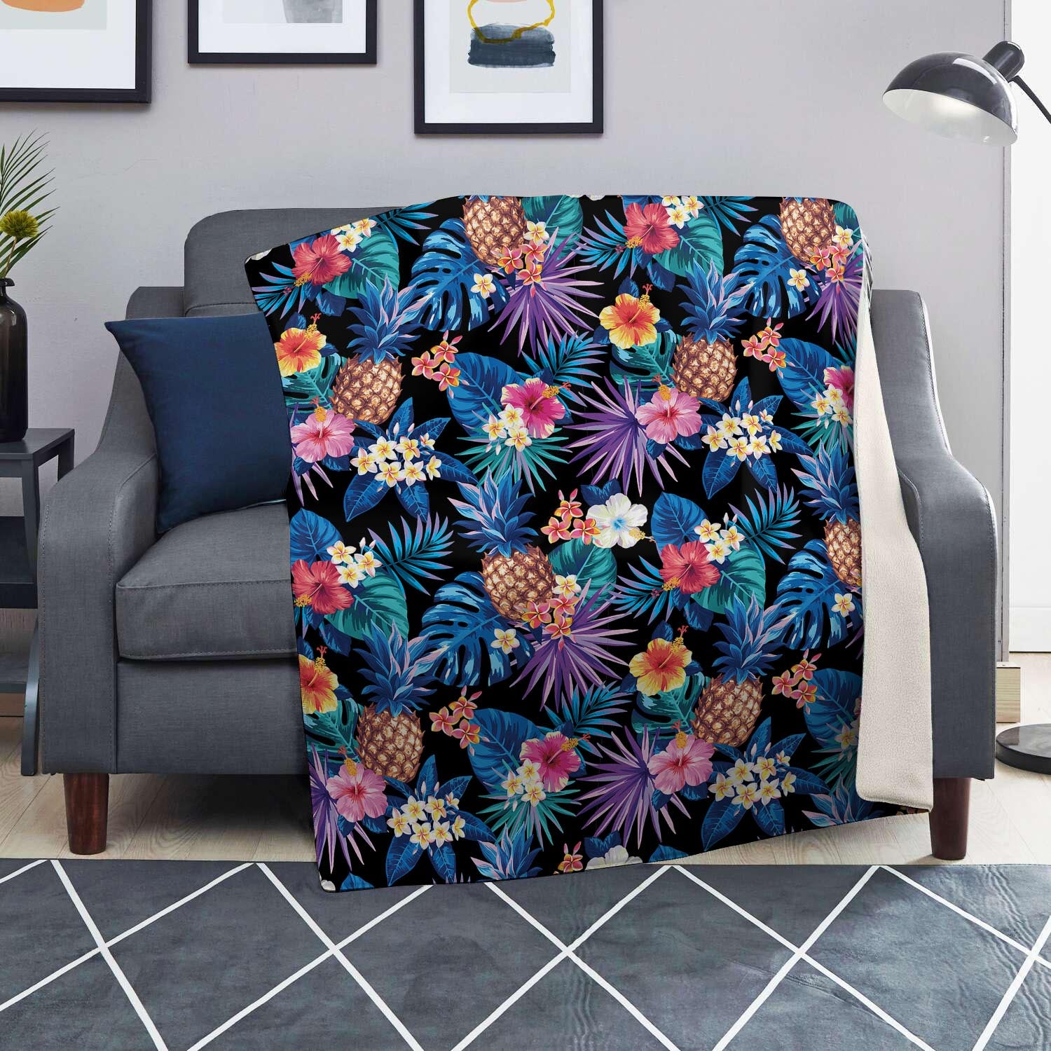 Hawaiian Floral Pineapple Print Blanket-grizzshop