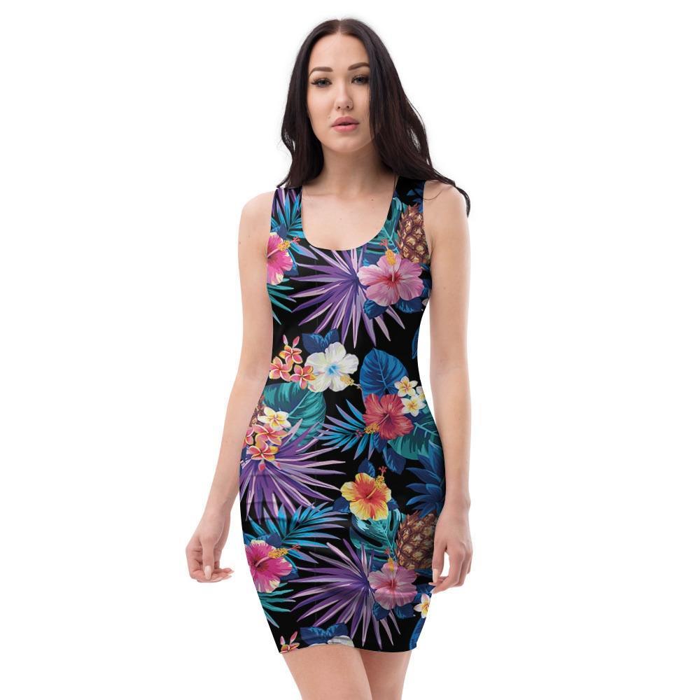 Hawaiian Floral Pineapple Print Bodycon Dress-grizzshop