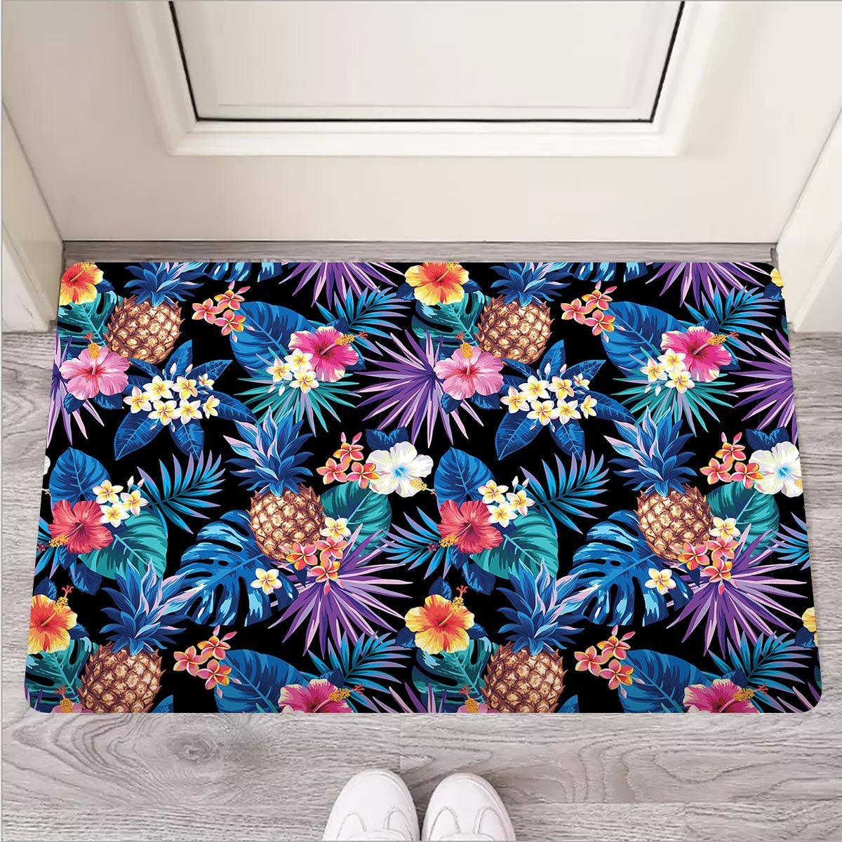 Hawaiian Floral Pineapple Print Door Mat-grizzshop