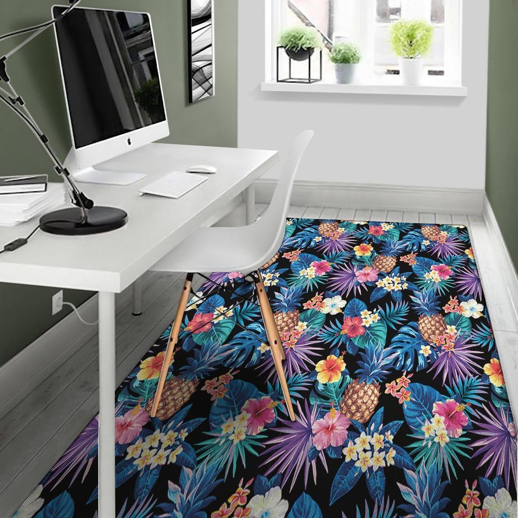 Hawaiian Floral Pineapple Print Floor Mat-grizzshop