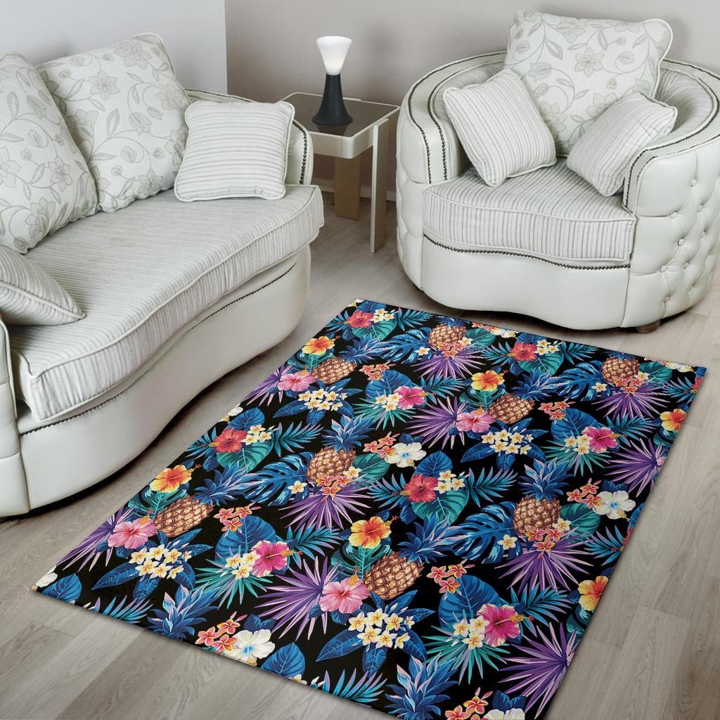 Hawaiian Floral Pineapple Print Floor Mat-grizzshop