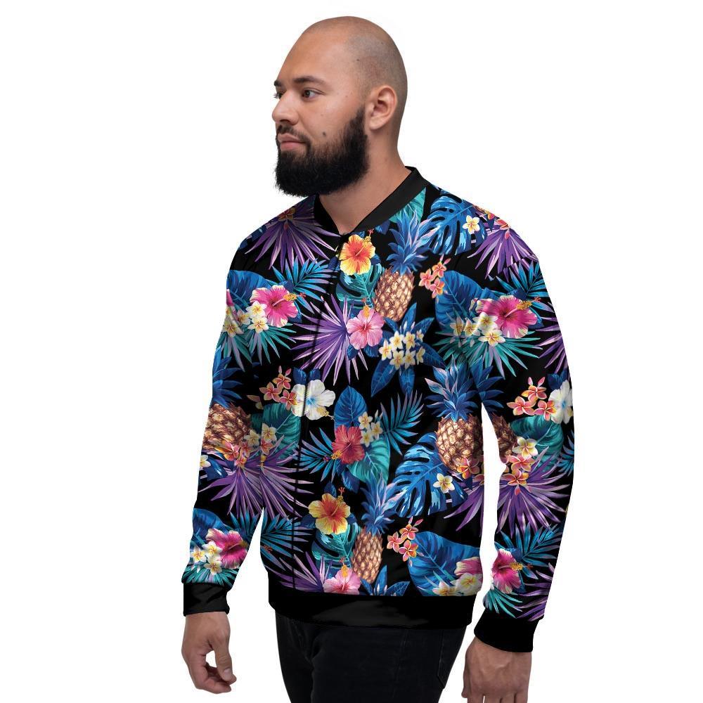 Hawaiian Floral Pineapple Print Men's Bomber Jacket-grizzshop