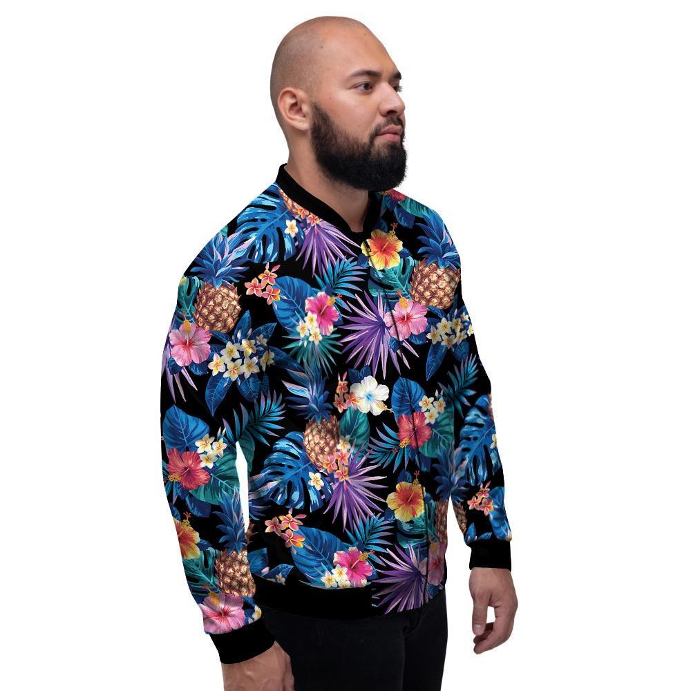 Hawaiian Floral Pineapple Print Men's Bomber Jacket-grizzshop