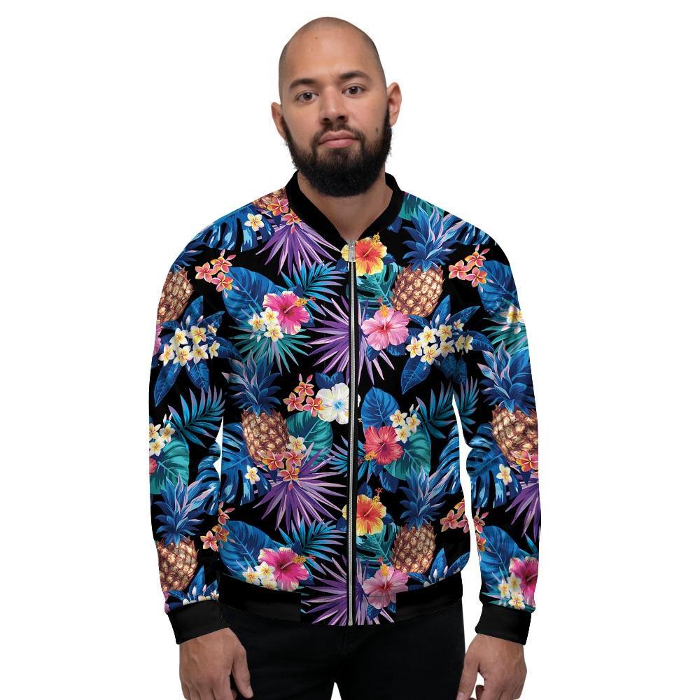 Hawaiian Floral Pineapple Print Men's Bomber Jacket-grizzshop