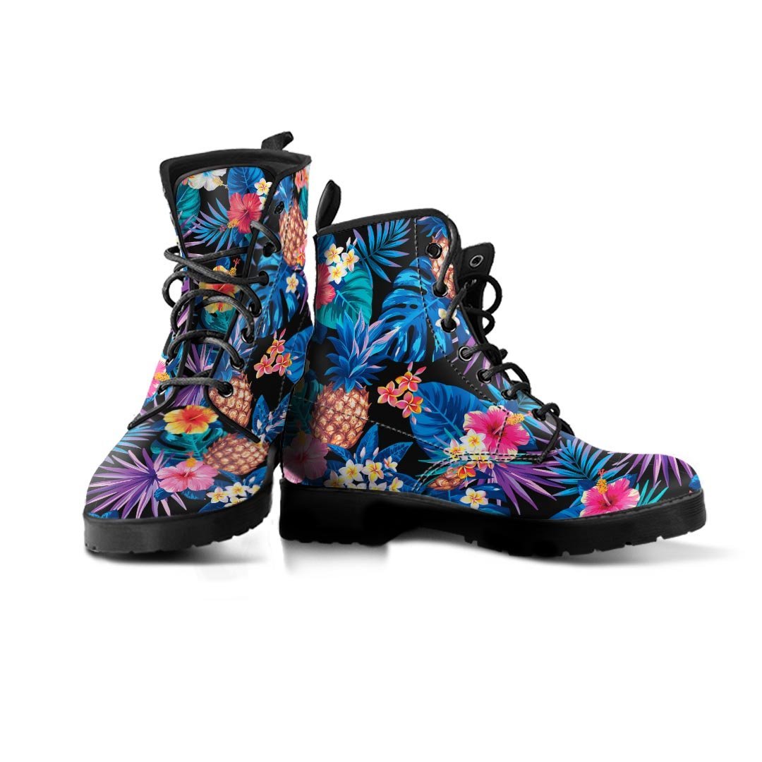 Hawaiian Floral Pineapple Print Men's Boots-grizzshop