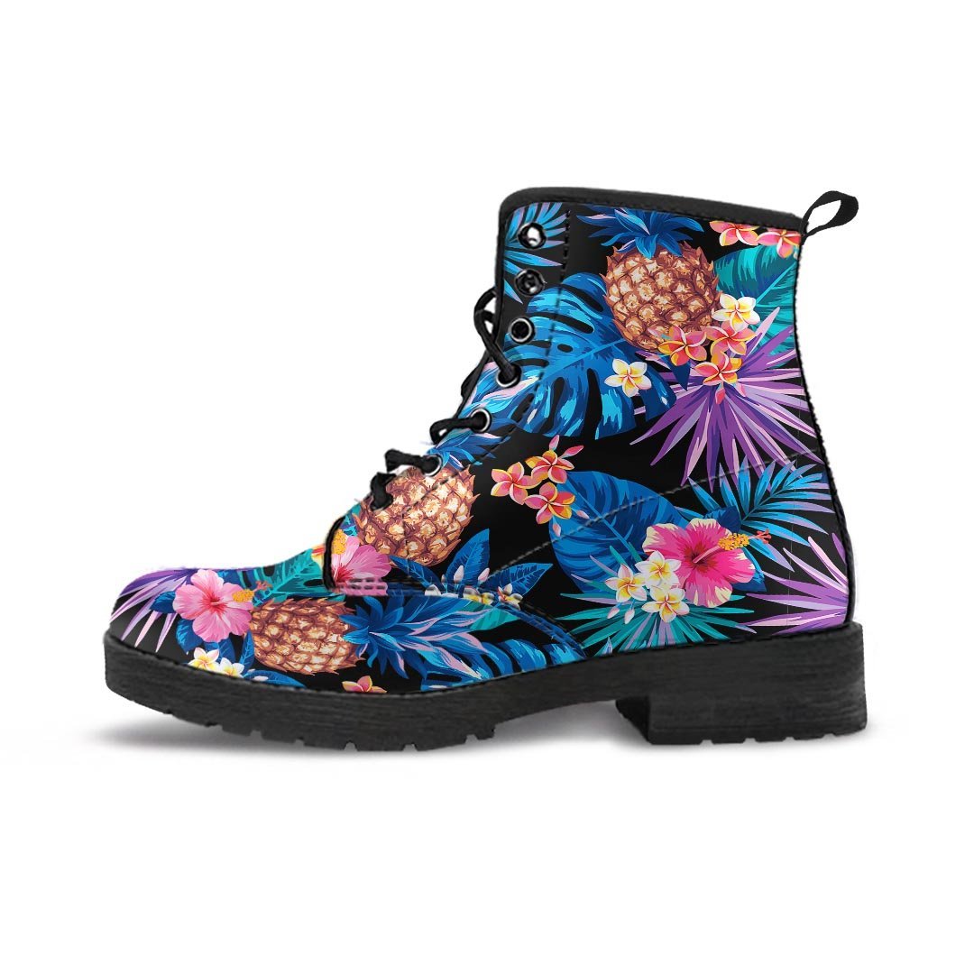 Hawaiian Floral Pineapple Print Men's Boots-grizzshop