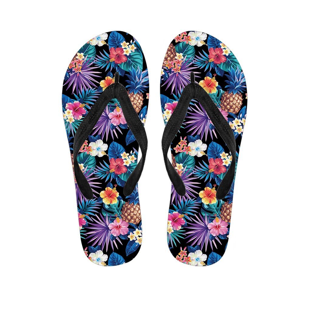 Hawaiian Floral Pineapple Print Men's Flip Flops-grizzshop