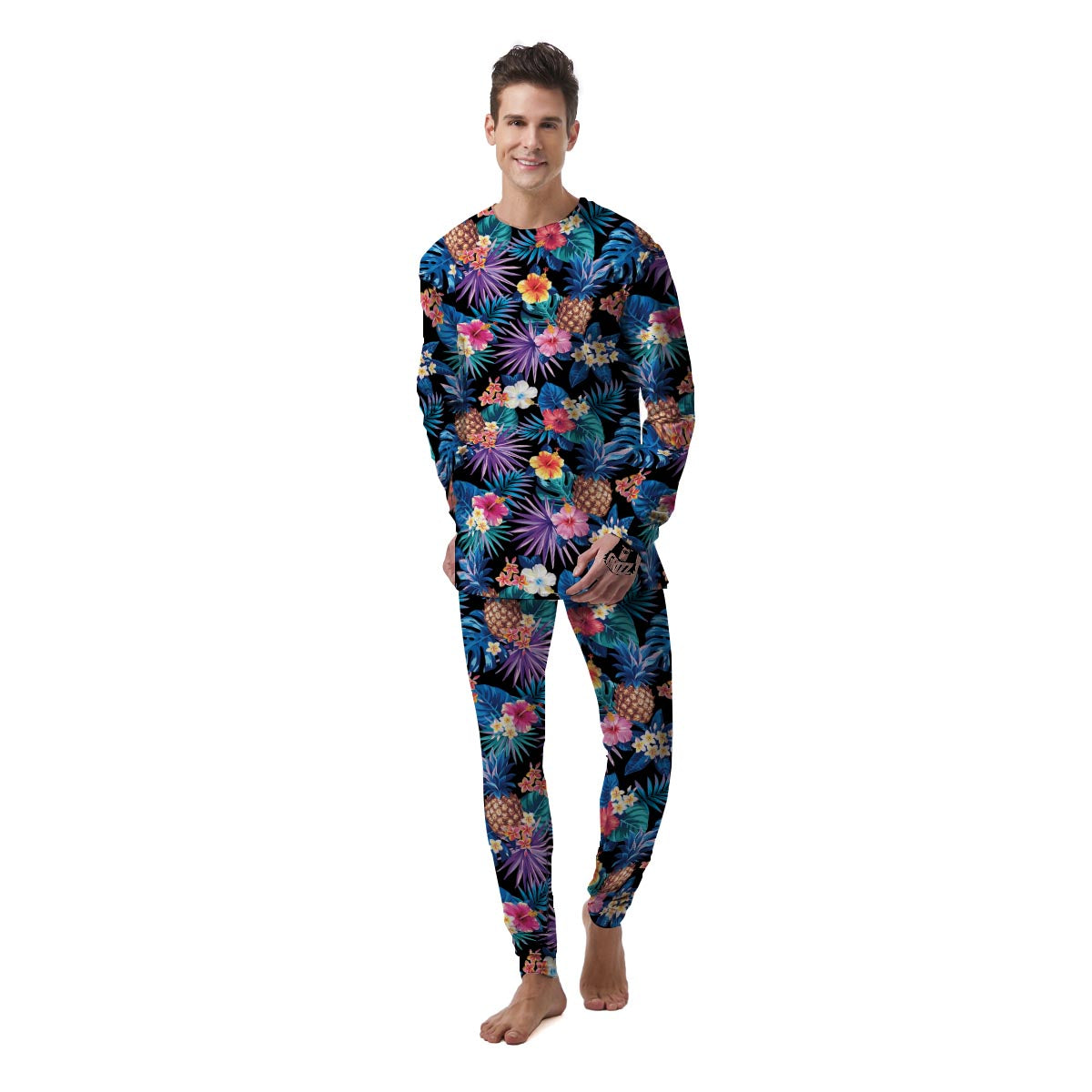 Hawaiian Floral Pineapple Print Men's Pajamas-grizzshop