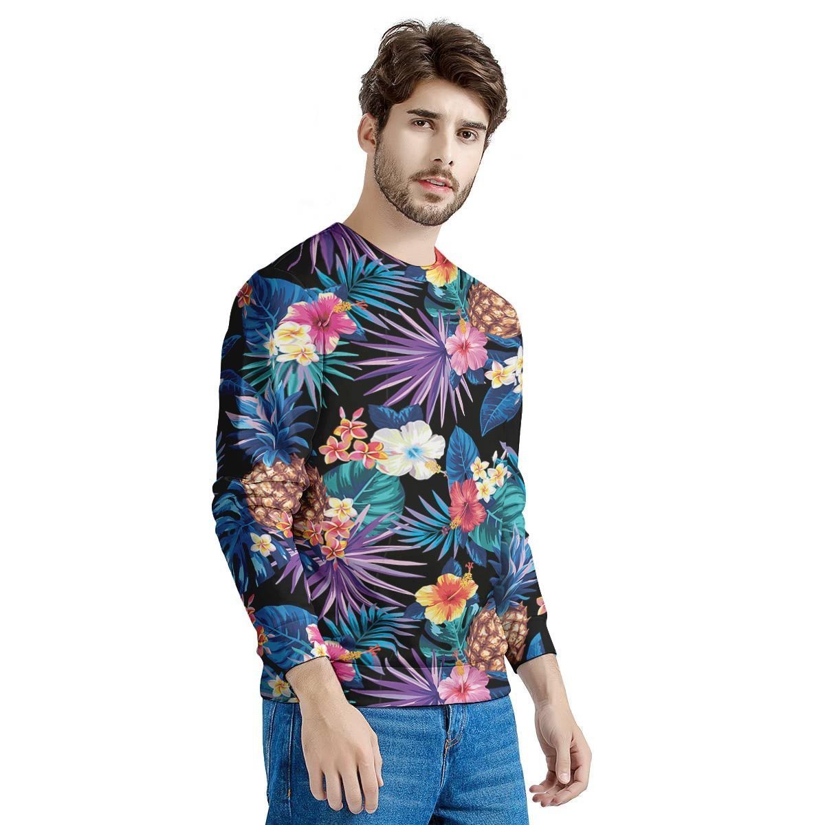 Hawaiian Floral Pineapple Print Men's Sweatshirt-grizzshop