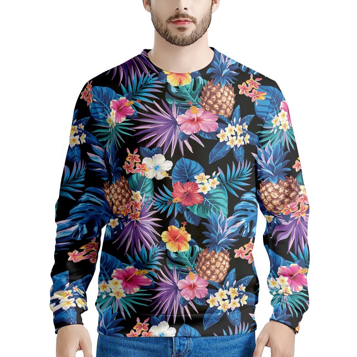 Hawaiian Floral Pineapple Print Men's Sweatshirt-grizzshop