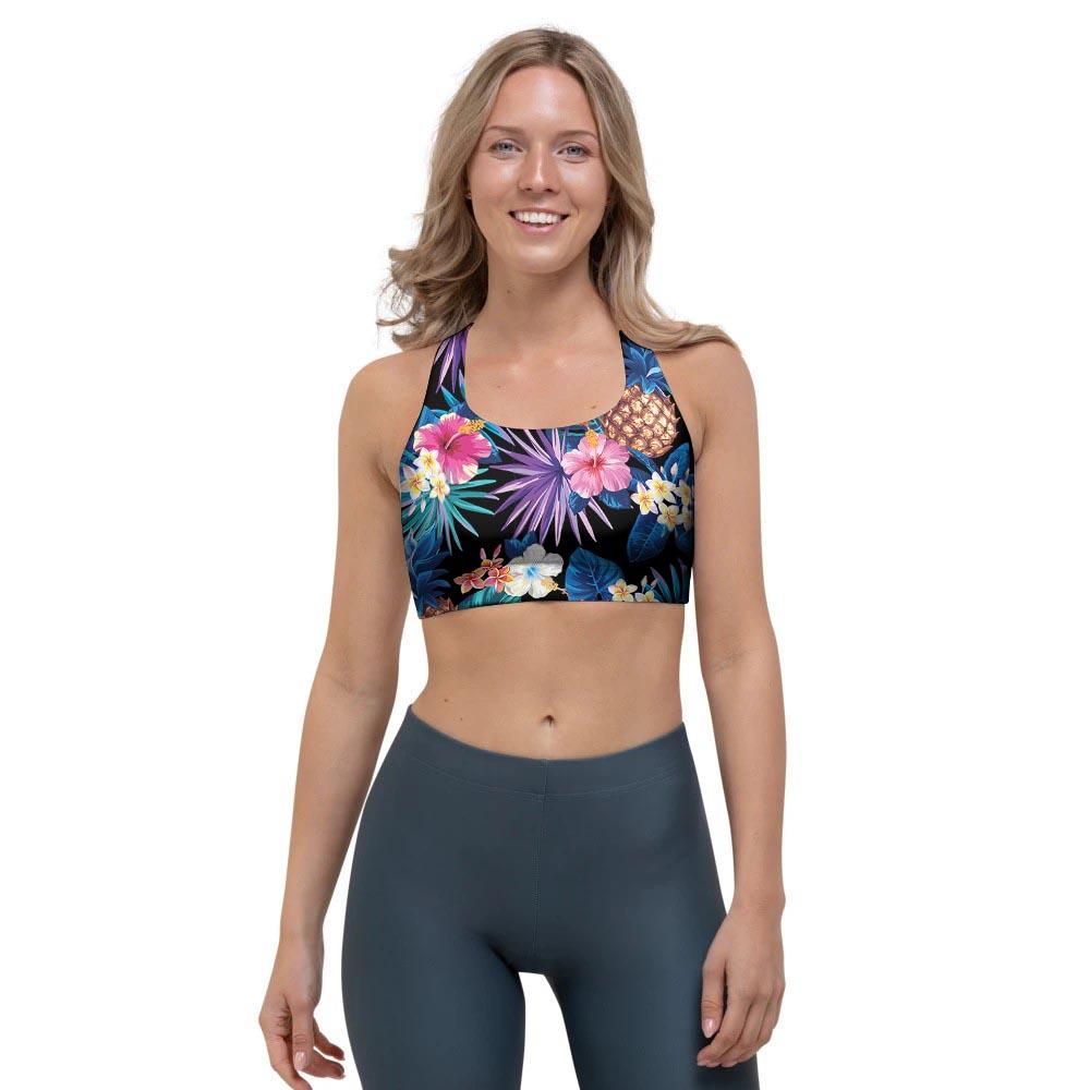 Hawaiian Floral Pineapple Print Sports Bra-grizzshop