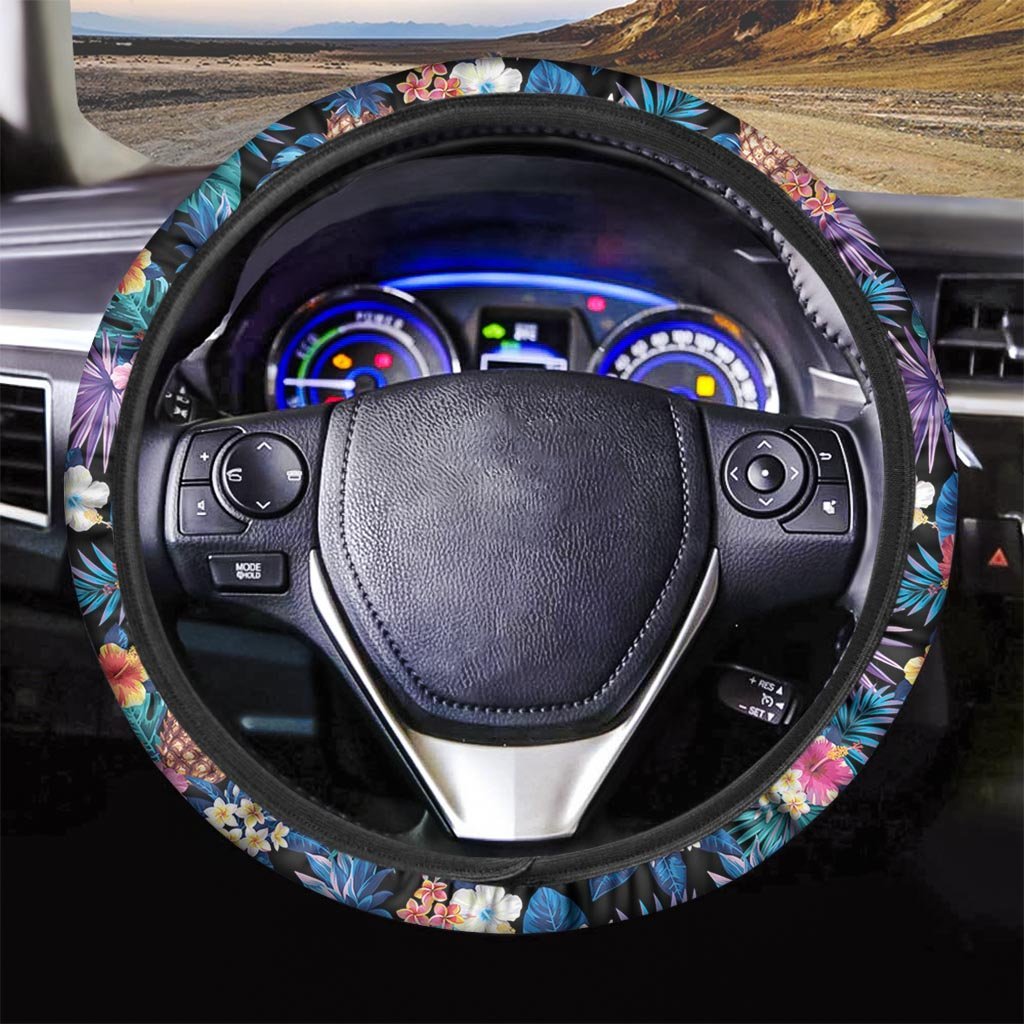 Hawaiian Floral Pineapple Print Steering Wheel Cover-grizzshop