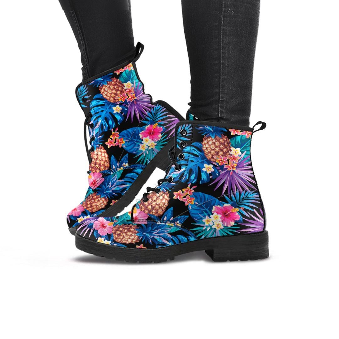 Hawaiian Floral Pineapple Print Women's Boots-grizzshop