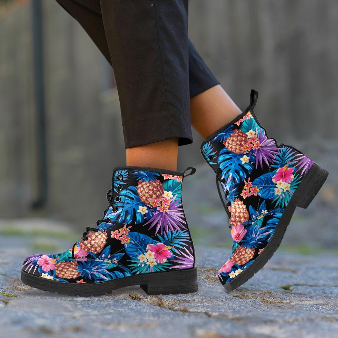 Hawaiian Floral Pineapple Print Women's Boots-grizzshop