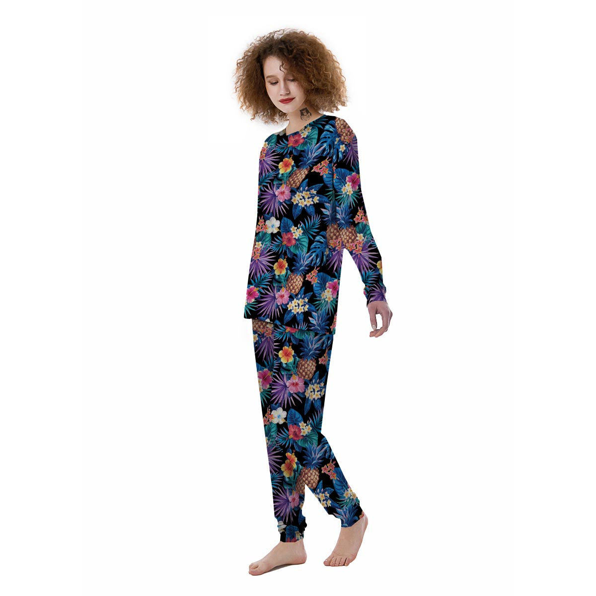 Hawaiian Floral Pineapple Print Women's Pajamas-grizzshop