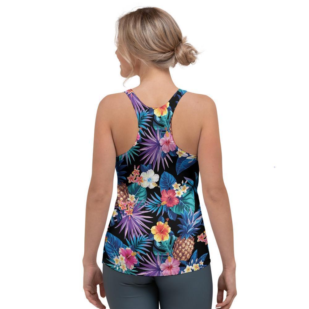 Hawaiian Floral Pineapple Print Women's Racerback Tank Top-grizzshop