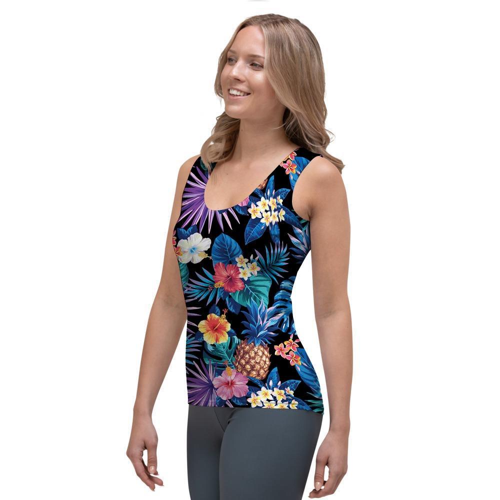 Hawaiian Floral Pineapple Print Women's Tank Top-grizzshop