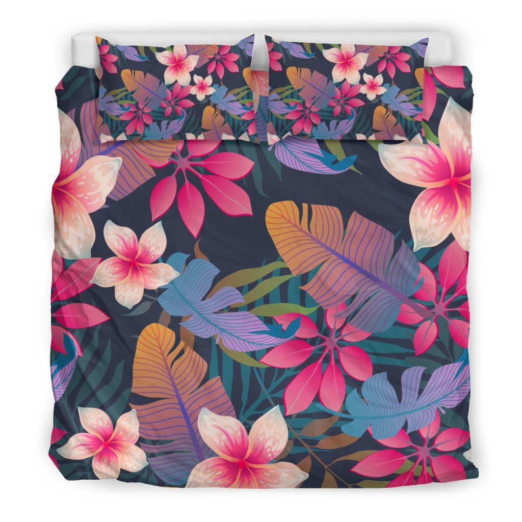 Hawaiian Floral Tropical Flower Hibiscus Palm Leaves Pattern Print Duvet Cover Bedding Set-grizzshop