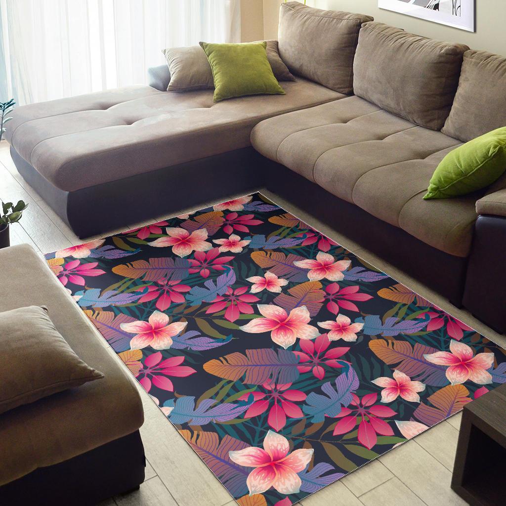 Hawaiian Floral Tropical Flower Hibiscus Palm Leaves Pattern Print Floor Mat-grizzshop