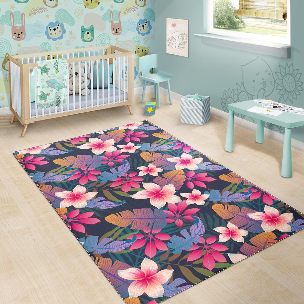 Hawaiian Floral Tropical Flower Hibiscus Palm Leaves Pattern Print Floor Mat-grizzshop