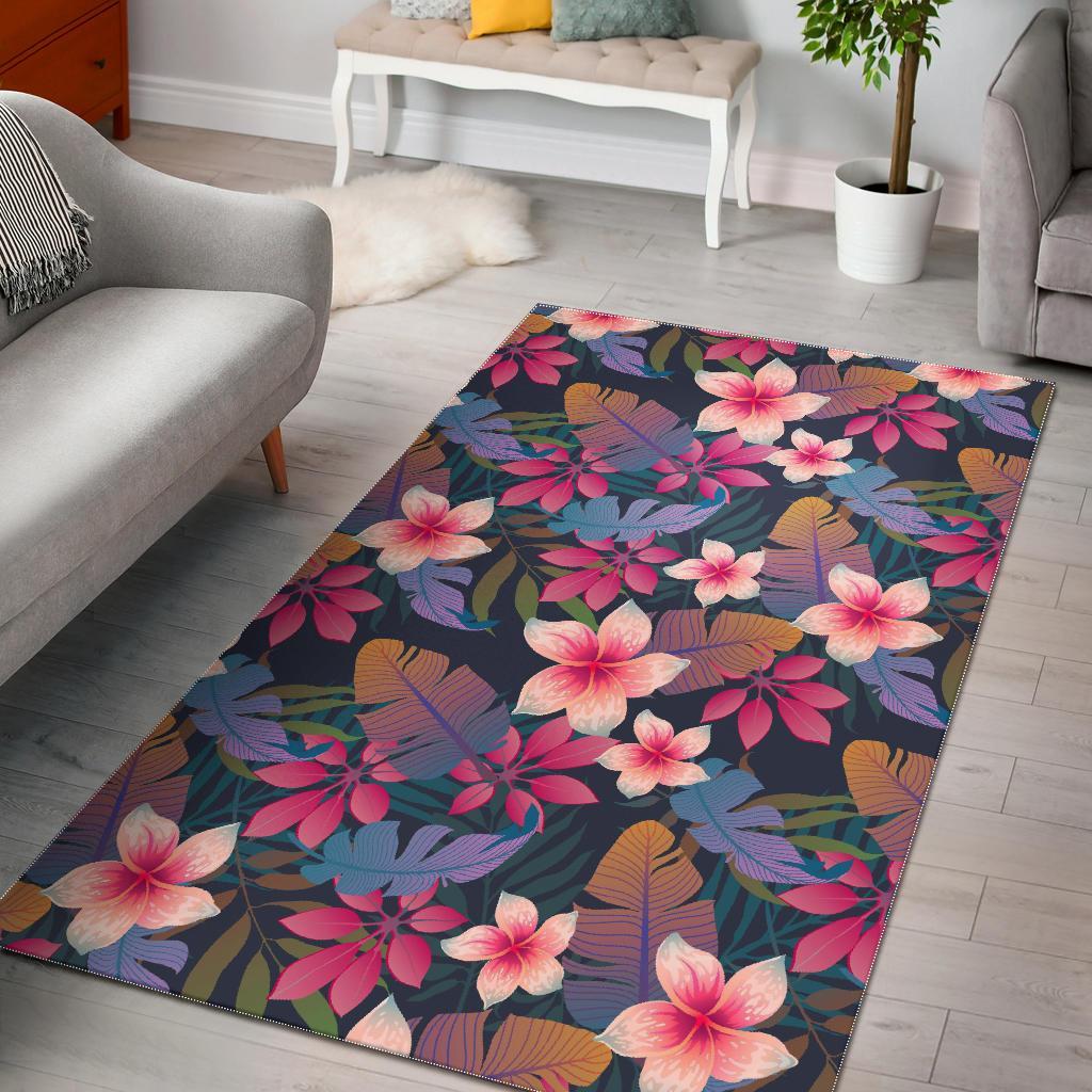 Hawaiian Floral Tropical Flower Hibiscus Palm Leaves Pattern Print Floor Mat-grizzshop