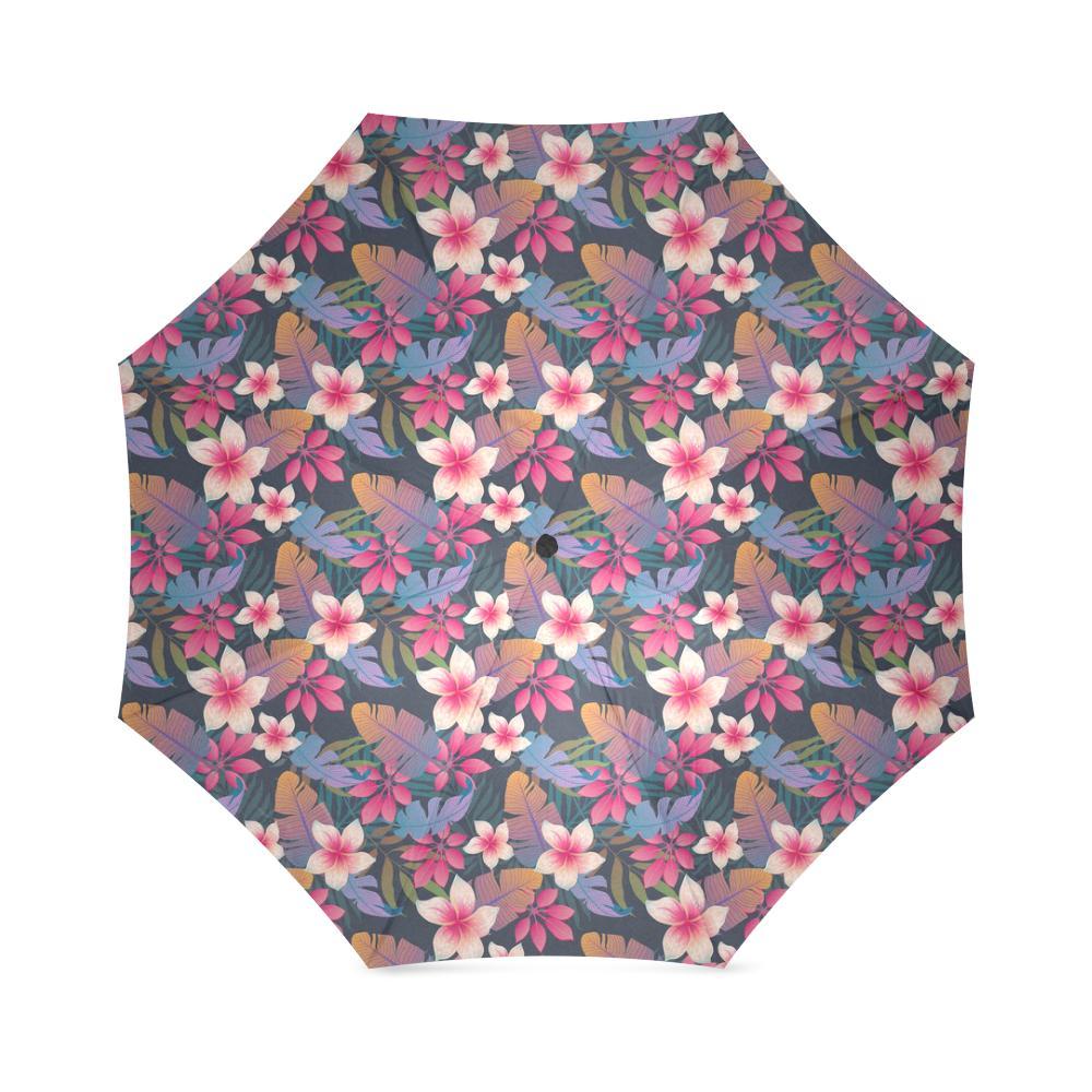 Hawaiian Floral Tropical Flower Hibiscus Palm Leaves Pattern Print Foldable Umbrella-grizzshop